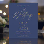 Budget Navy Blue Gold Wedding Modern Typography<br><div class="desc">Budget Navy Blue and Gold Faux Foil Wedding Spring or Summer Wedding Invitations - includes beautiful and elegant script typography with a modern simple and classic colour for the special Wedding day celebration.</div>