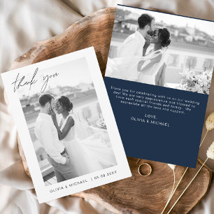 Budget Navy Blue Minimalist Wedding Thank You  Invitation