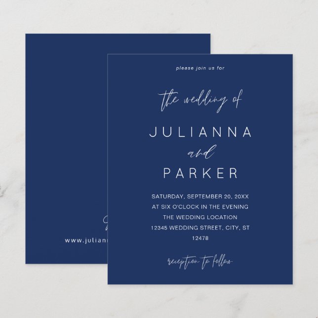 Budget Navy Blue MOD Calligraphy Wedding (Front/Back)