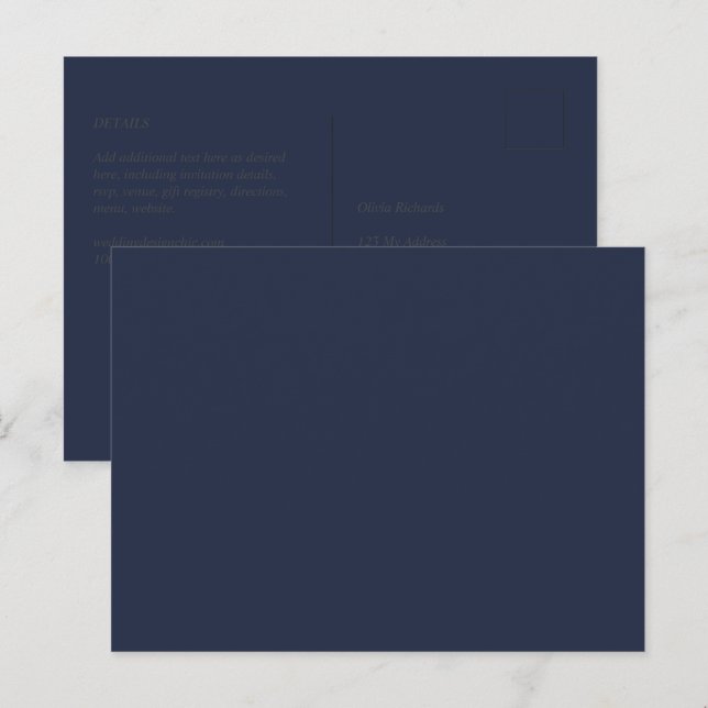BUDGET Navy Blue Monochrome WEDDING Postcard (Front/Back)