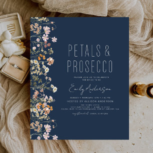 Budget Navy Blue Petals & Prosecco Bridal Shower Flyer