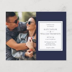 Budget Navy Blue Photo Wedding Invitation