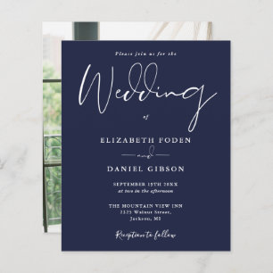Budget Navy Blue Photo Wedding Invitation