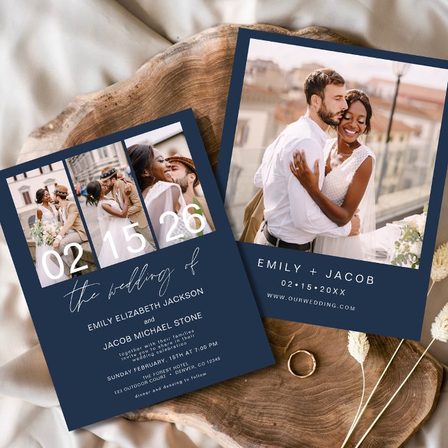 Budget Navy Blue Photo Wedding Invitation Flyer (Creator Uploaded)