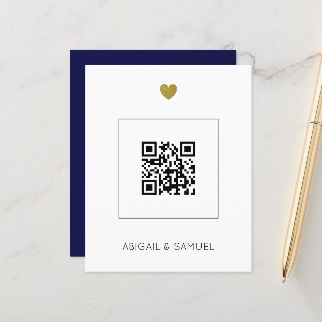 Budget Navy Blue QR Code All in One Wedding  (Front/Back In Situ)