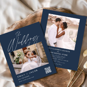 Budget Navy Blue QR Code Photo Wedding Invitation