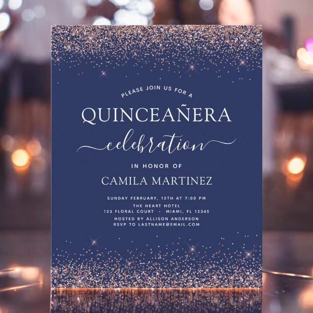 Budget Navy Blue Quinceanera Rose Gold Pink (Creator Uploaded)