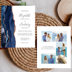 Budget Navy Blue Rose Gold Agate 4-Photo Wedding