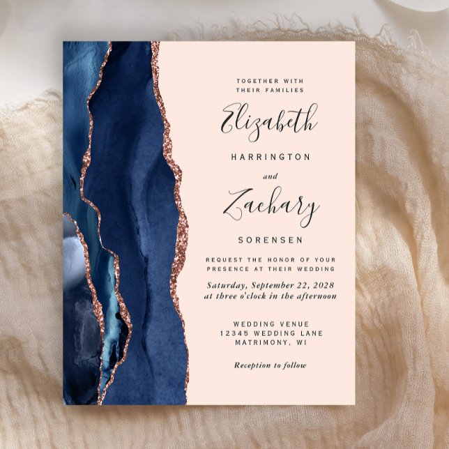 Budget Navy Blue Rose Gold Agate Blush Wedding (Creator Uploaded)