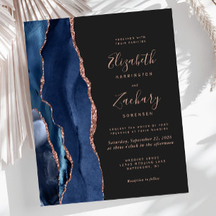 Budget Navy Blue Rose Gold Agate Dark Wedding