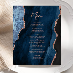 Budget Navy Blue Rose Gold Agate Wedding Menu