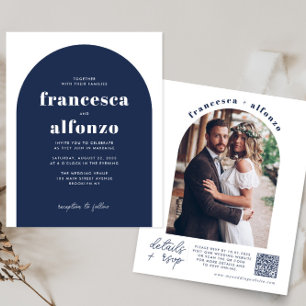 Budget Navy Blue RSVP QR Code Retro Photo Wedding