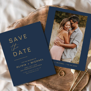 Budget Navy Blue Save the Date Elegant Photo  Flyer