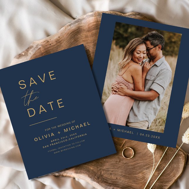 Budget Navy Blue Save the Date Elegant Photo  Flyer (Creator Uploaded)