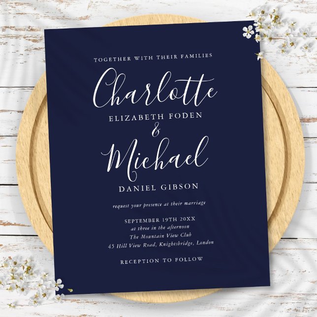 Budget Navy Blue Script Wedding Invitation (Budget Navy Blue Script Wedding Invitation)