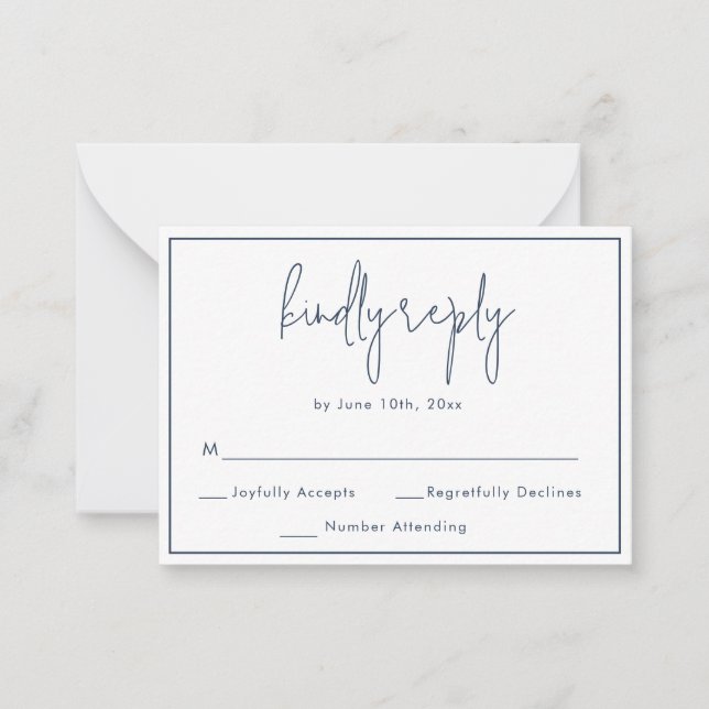 BUDGET Navy Blue Script Wedding RSVP Card (Front)