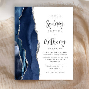 Budget Navy Blue Silver Agate Calligraphy Wedding