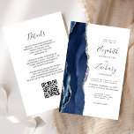 Budget Navy Blue Silver Agate QR Code Wedding<br><div class="desc">The left-hand edge of this elegant modern wedding invitation features a navy blue watercolor agate border trimmed with faux silver glitter. The customisable text combines handwriting, copperplate and italic fonts in charcoal grey on a white background. Add additional details on the back, along with a QR code to help your...</div>