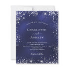 Budget navy blue silver glitter wedding invitation