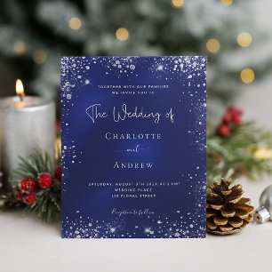 Budget navy blue silver glitter wedding invitation