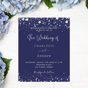 Budget navy blue silver stars wedding invitation