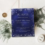 Budget navy blue silver vow renewal invitation<br><div class="desc">A modern,  elegant vow renewal invitation.  Navy blue background decorated with faux silver glitter sparkles. The blue colour is uneven. Personalise and add your names and party details. White coloured letters.</div>