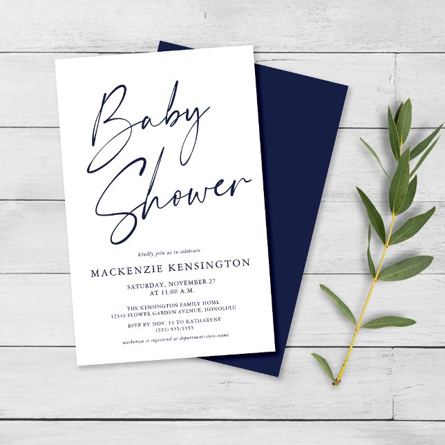 Budget Navy Blue Simple Script Baby Shower FLYER (Creator Uploaded)