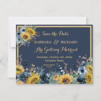 Budget Navy Blue Sunflower Floral Save Date 