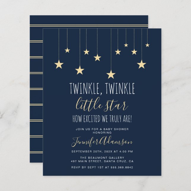 Budget Navy Blue Twinkle Little Star Baby Shower (Front/Back)