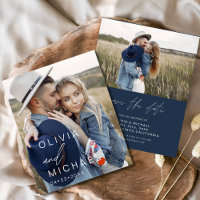 Budget Navy Blue Typography Save the Date Photo