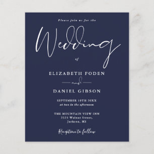 Budget Navy Blue Wedding Invitation