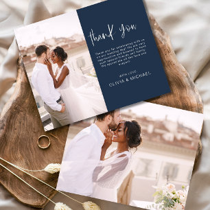 Budget Navy Blue Wedding Photo Thank You Cards