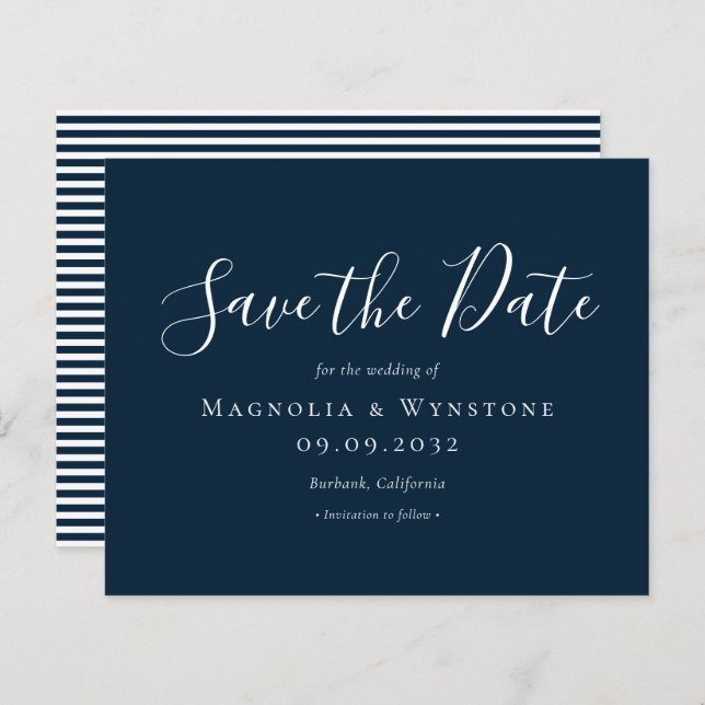 BUDGET Navy Blue Wedding Save The Date (Front/Back)