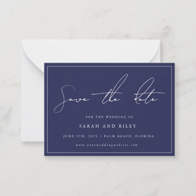 BUDGET Navy Blue Wedding Save The Date Invitation (Front)