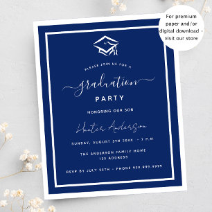 Budget navy blue white graduation party invitation