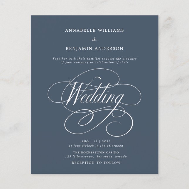 Budget Navy Blue & White Wedding Invitation (Front)