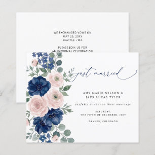 Budget Navy Blush Floral Wedding Announcement