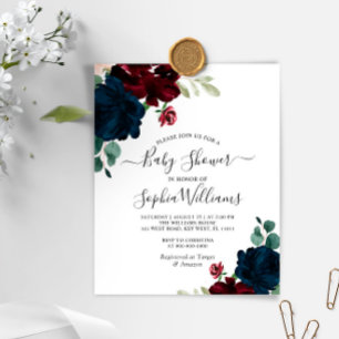 Budget Navy & Burgundy Baby Shower Invitation