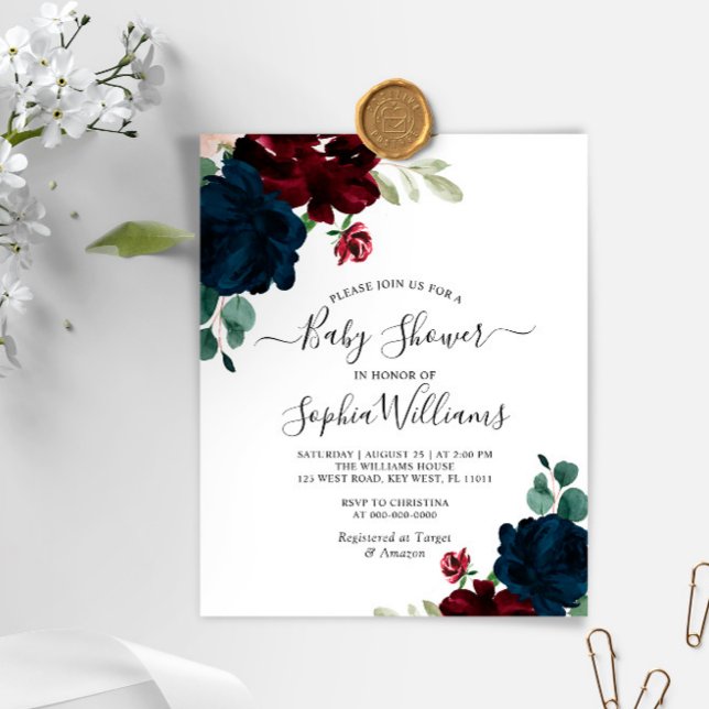 Budget Navy & Burgundy Baby Shower Invitation (Creator Uploaded)