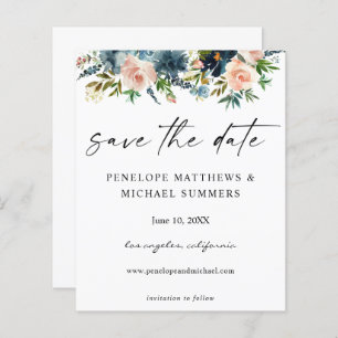 Budget Navy D Blue & Pink Floral Save the Date V2