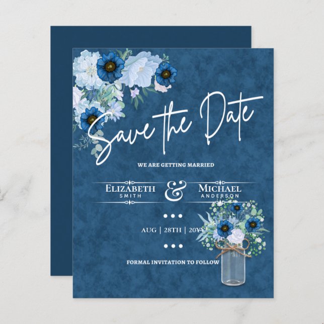 Budget Navy Dusty Blue Floral Rustic Wedding (Front/Back)