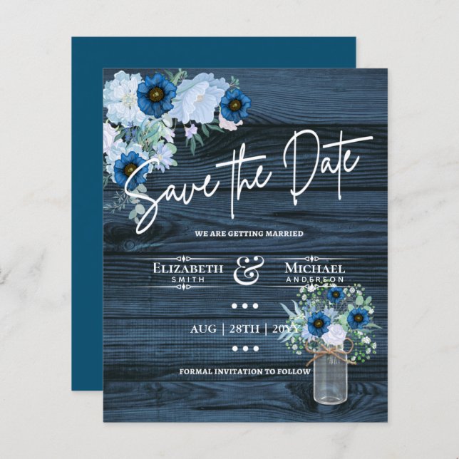 Budget Navy Dusty Blue Floral Rustic Wedding (Front/Back)