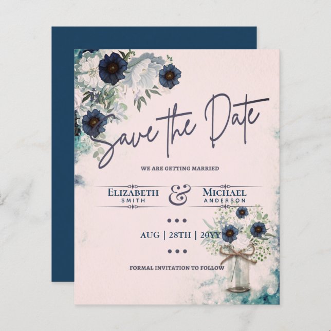 Budget Navy Dusty Blue Floral Rustic Wedding (Front/Back)