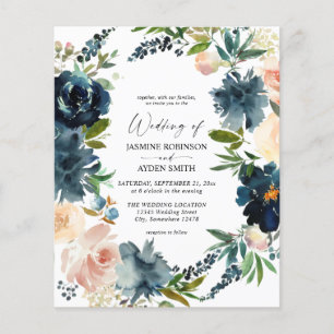 Budget Navy Dusty Blue & Pink Blush Wedding Flyer