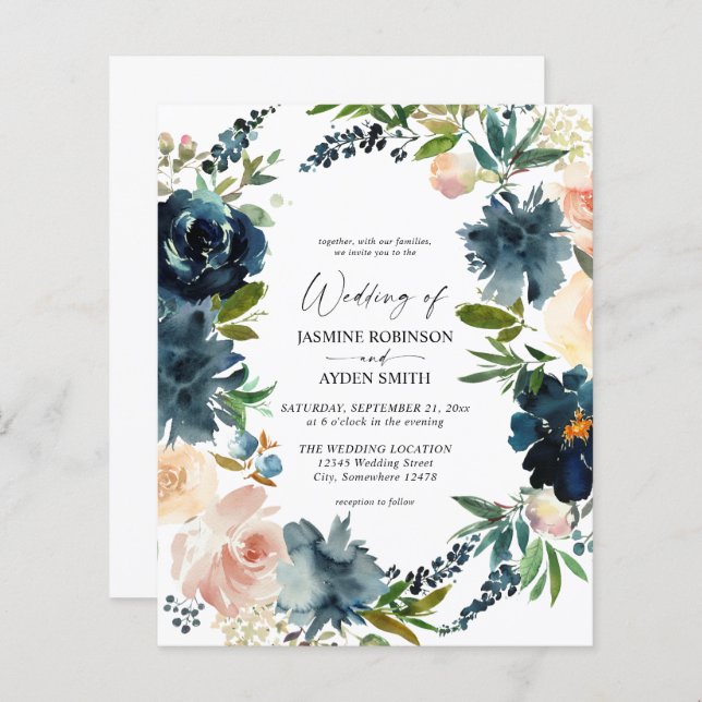 Budget Navy, Dusty Blue & Pink Floral 2 Wedding (Front/Back)