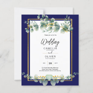 BUDGET NAVY GOLD Eucalyptus Wedding Invite QR CODE