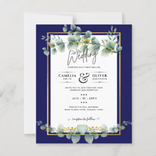 BUDGET NAVY GOLD Eucalyptus Wedding Invite QR CODE