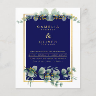 BUDGET NAVY GOLD Eucalyptus Wedding Invite QR CODE Flyer