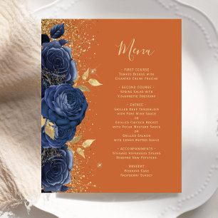 Budget Navy Gold Floral Burnt Orange Wedding Menu