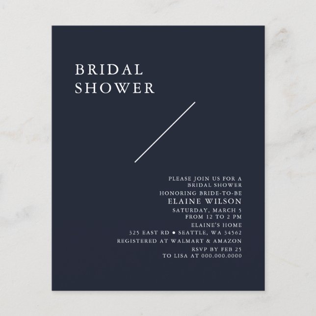 Budget Navy Modern Bridal Shower Invitation (Front)